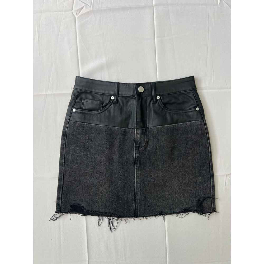 BlankNYC Black Denim Vegan Leather Mixed Media Mini Skirt 04CK0796 Size 26